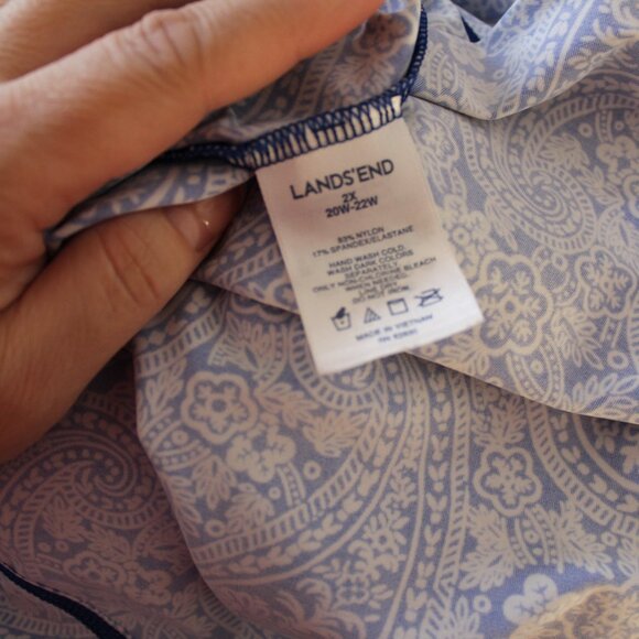 Land's End Comfy Pullover Dress Blue White Paisley 2x EUC - Picture 8 of 8